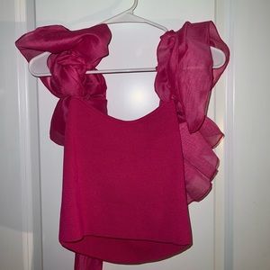 Pink Puff Sleeve Crop Top